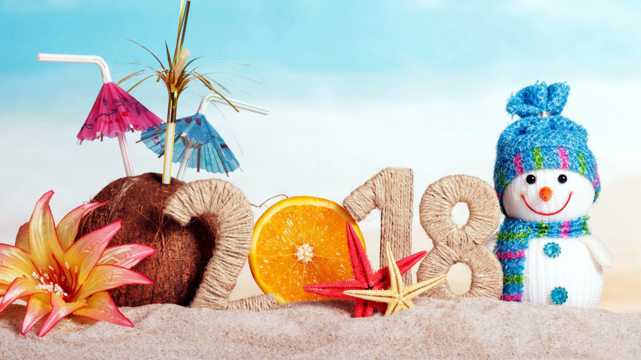 Happy New Year 2018 Beach Style wallpaper 1280x720