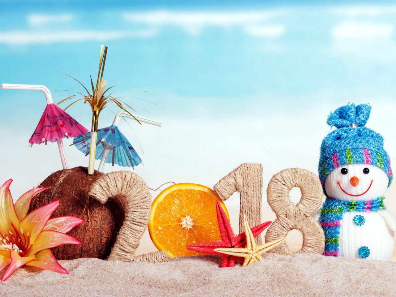Das Happy New Year 2018 Beach Style Wallpaper 1280x960