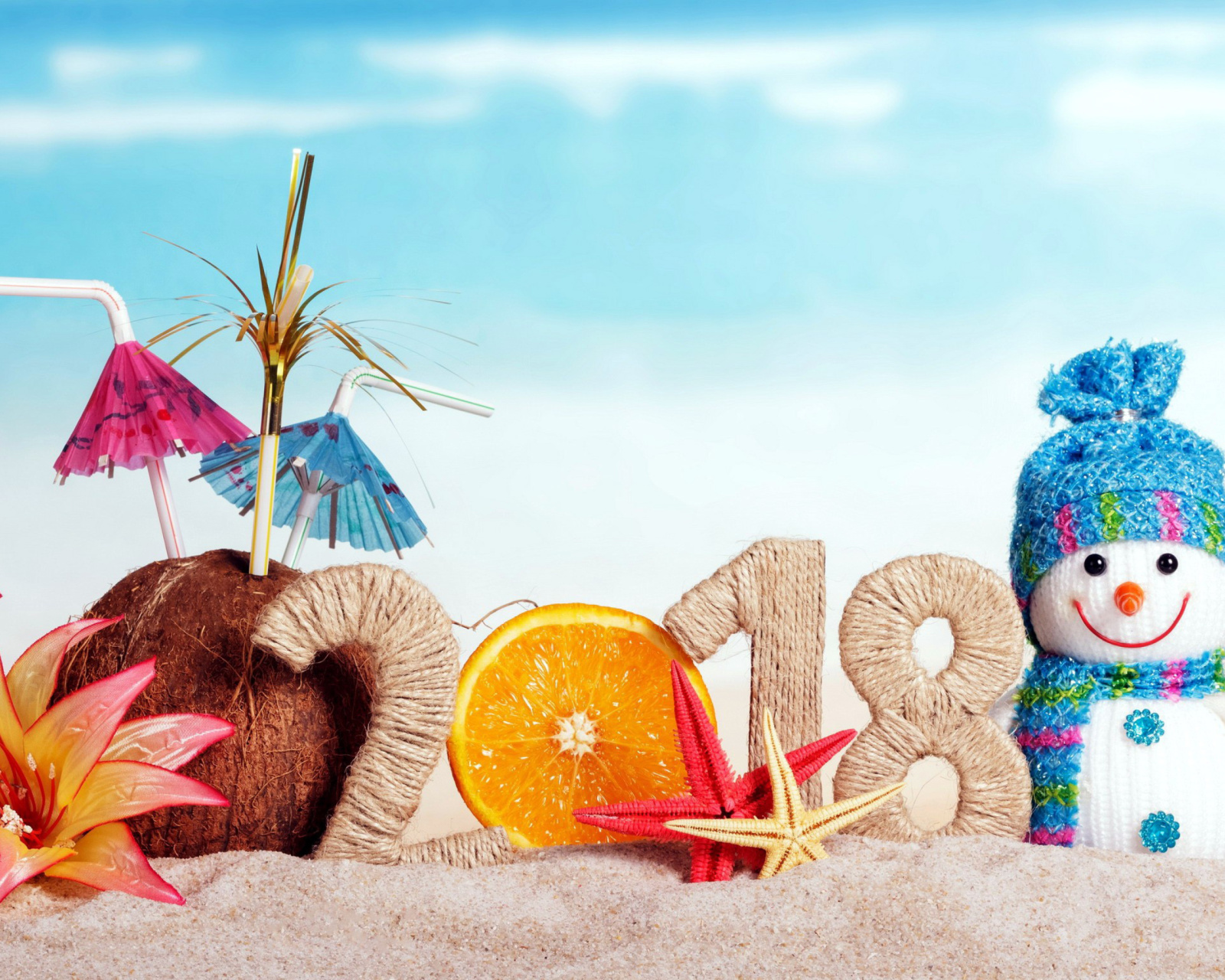 Das Happy New Year 2018 Beach Style Wallpaper 1600x1280