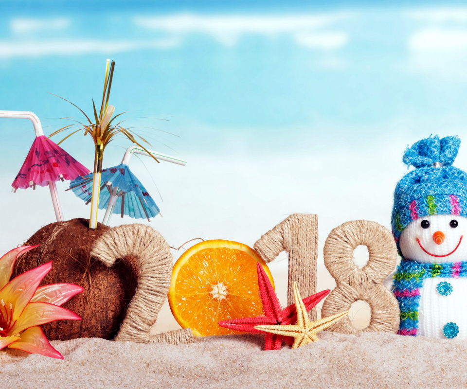 Das Happy New Year 2018 Beach Style Wallpaper 960x800