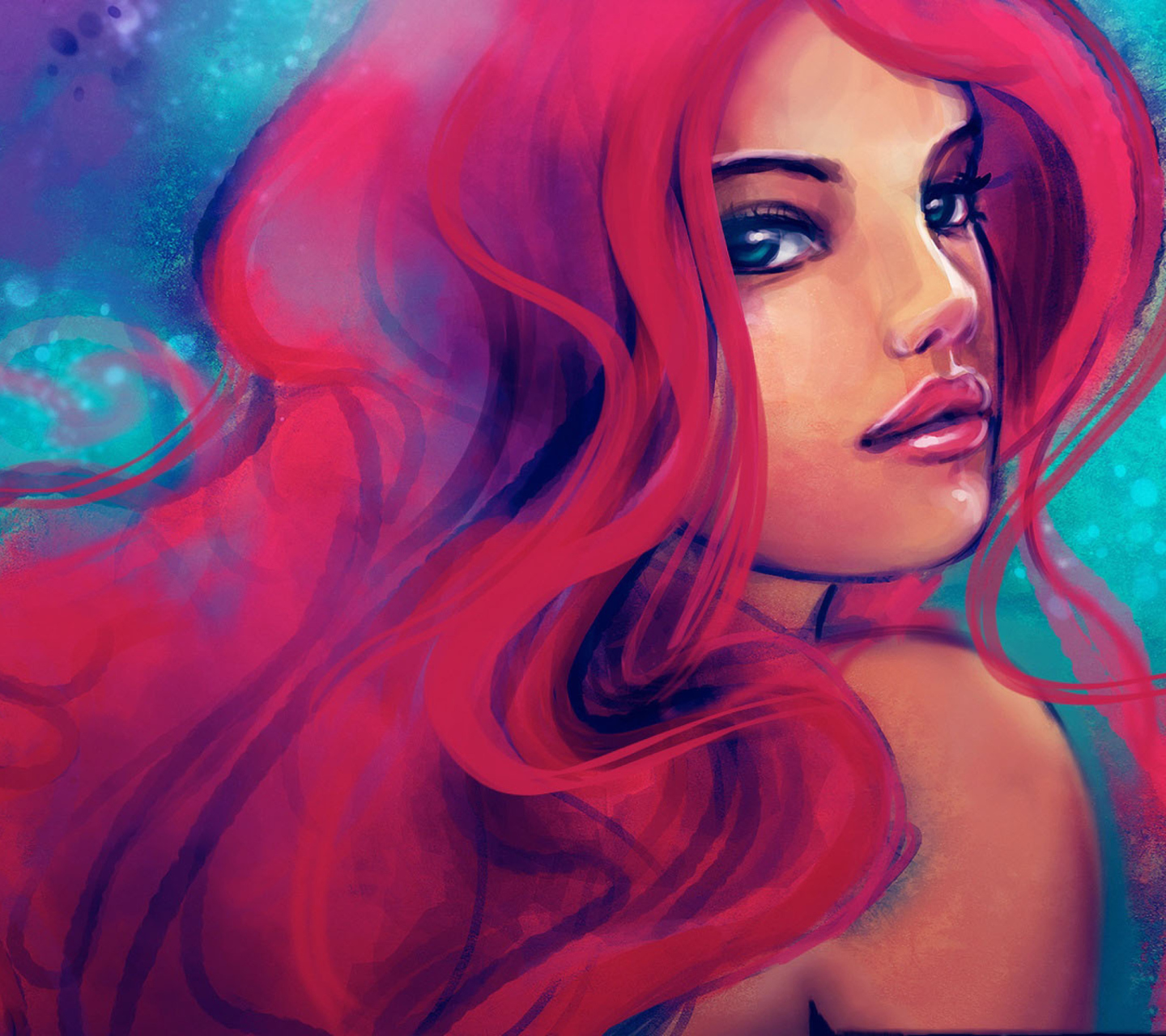Обои Redhead Girl Painting 1440x1280