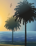 Das Sunset Behind Palm Trees Drawing Wallpaper 128x160