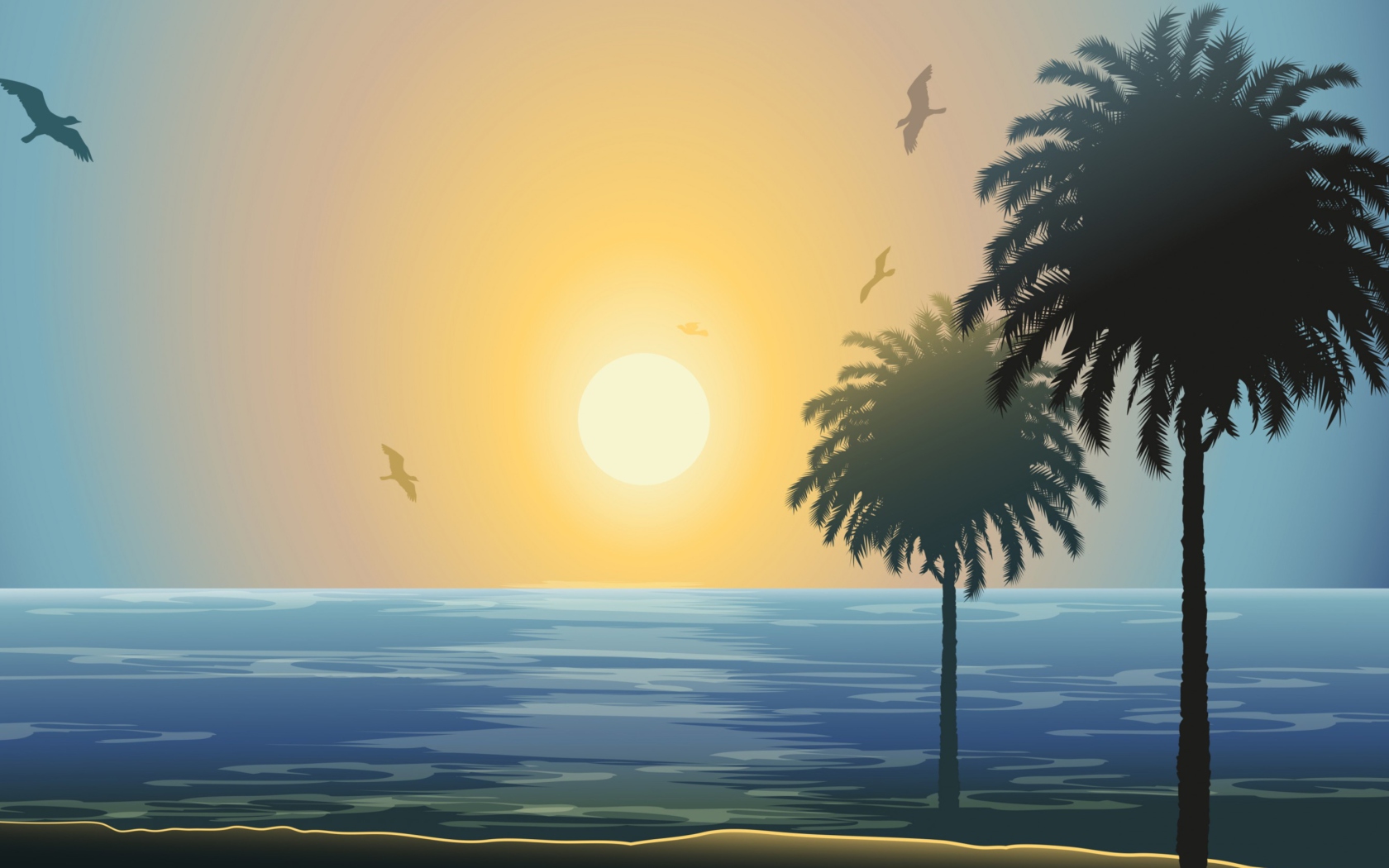Sunset Behind Palm Trees Drawing wallpaper 1680x1050
