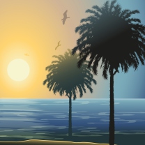 Sfondi Sunset Behind Palm Trees Drawing 208x208