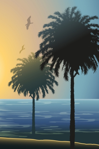 Das Sunset Behind Palm Trees Drawing Wallpaper 320x480