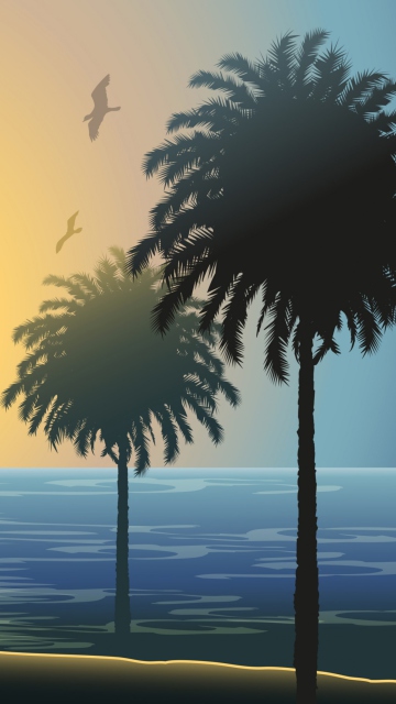 Обои Sunset Behind Palm Trees Drawing 360x640