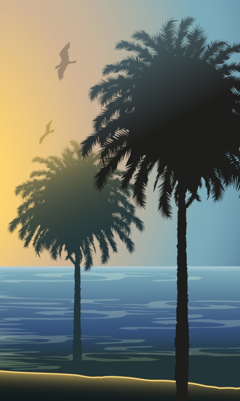 Sfondi Sunset Behind Palm Trees Drawing 480x800
