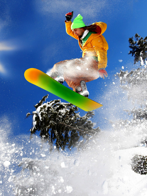 Fondo de pantalla Snowboard Freeride 480x640