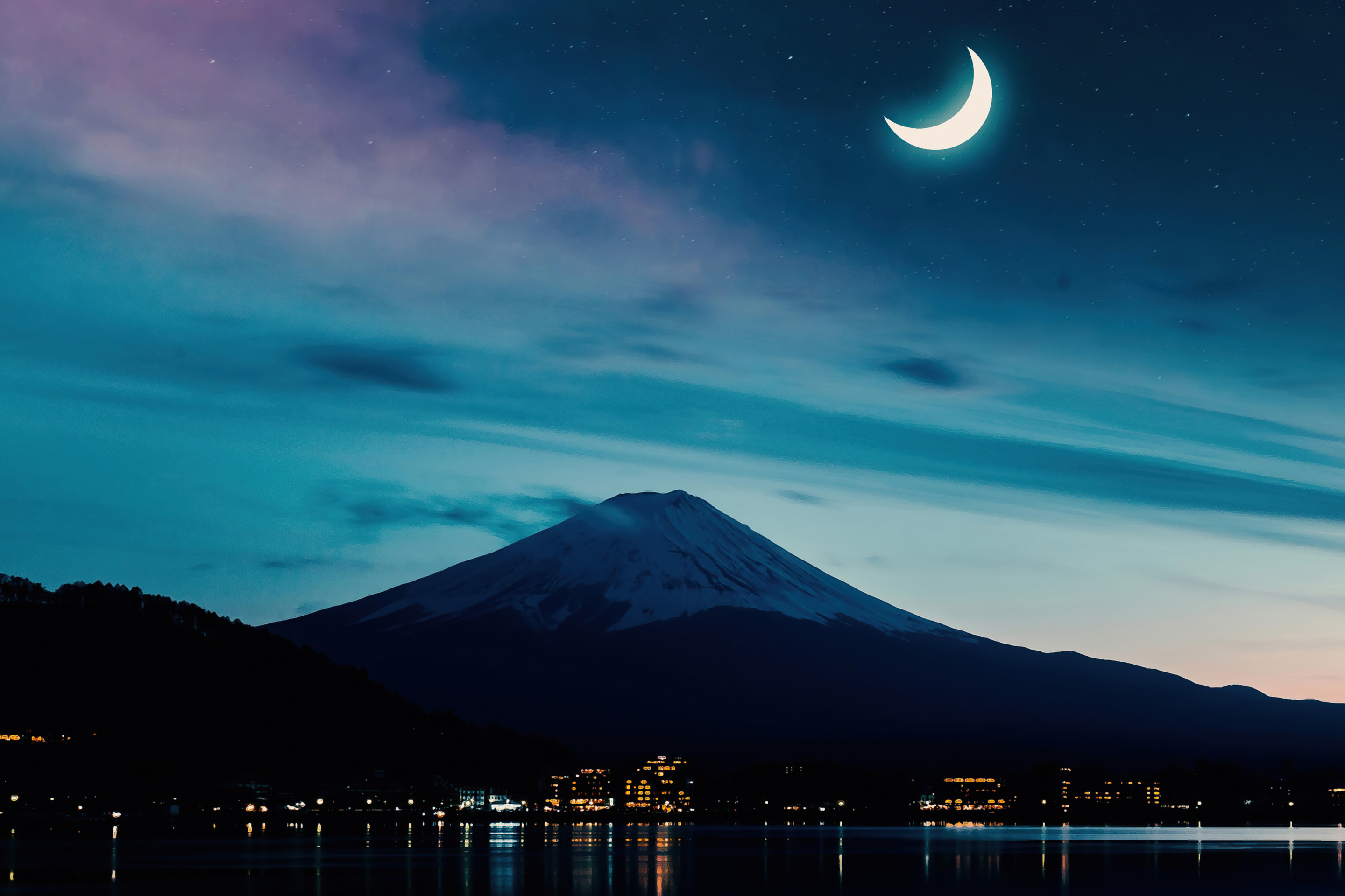 Обои Mount Fuji Night Photo 2880x1920