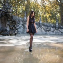 Stockings brunette in puddle wallpaper 128x128