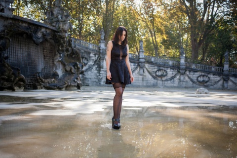 Stockings brunette in puddle wallpaper 480x320
