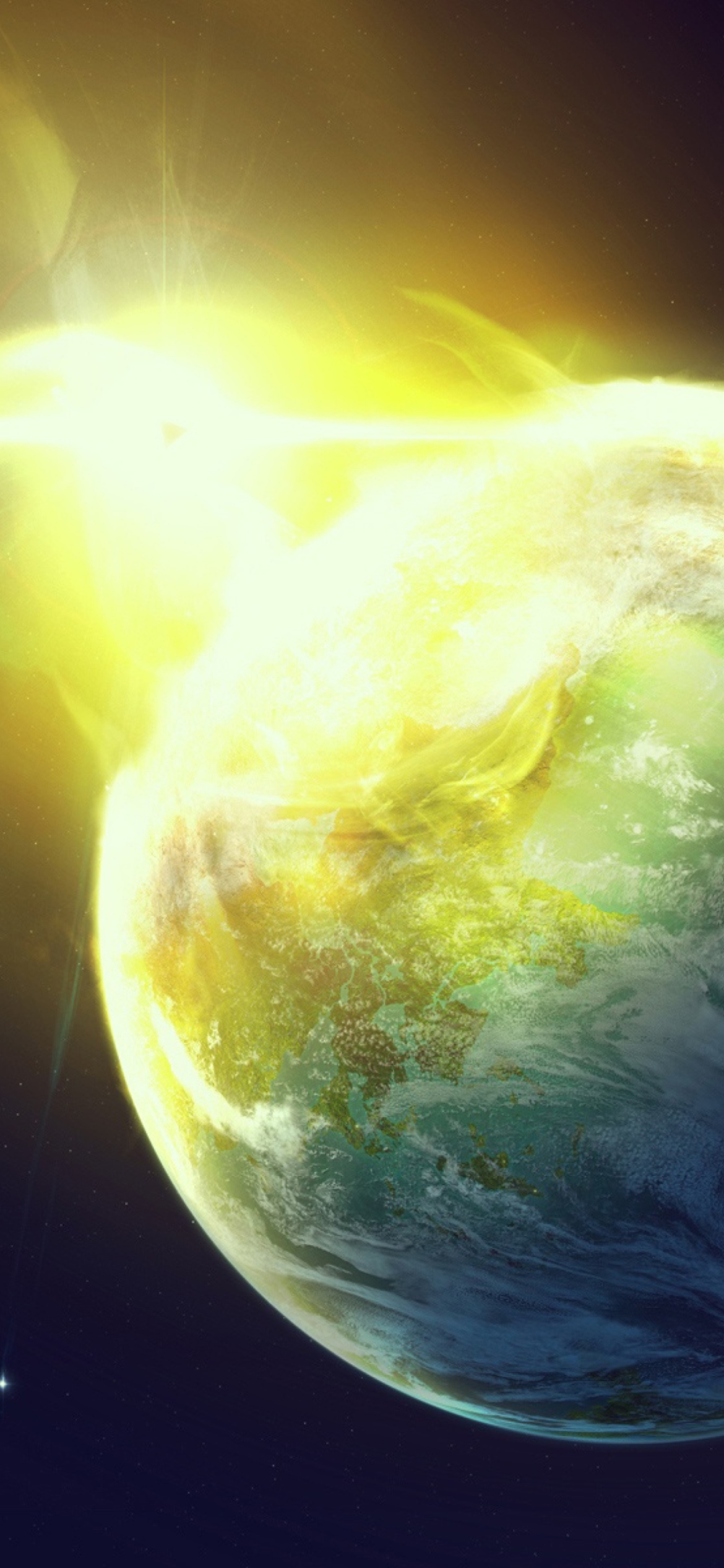 Fondo de pantalla Giant Planet Yellow Light Explosion 1170x2532