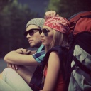 Man and Girl Hiking wallpaper 128x128