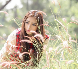 Asian Girl In Field - Obrázkek zdarma pro 208x208