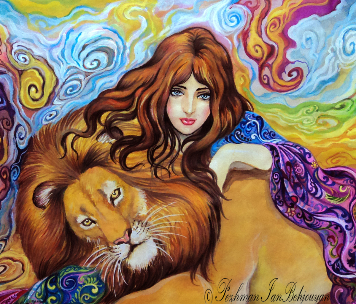 Das Girl And Lion Painting Wallpaper 1200x1024