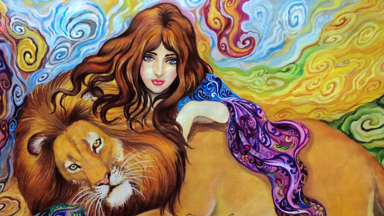 Girl And Lion Painting screenshot #1 1280x720