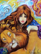 Das Girl And Lion Painting Wallpaper 132x176