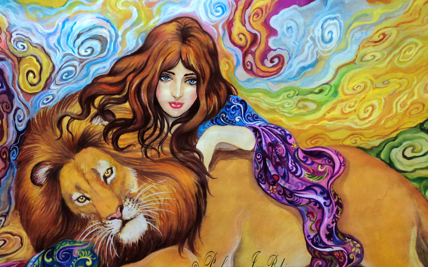 Das Girl And Lion Painting Wallpaper 1440x900