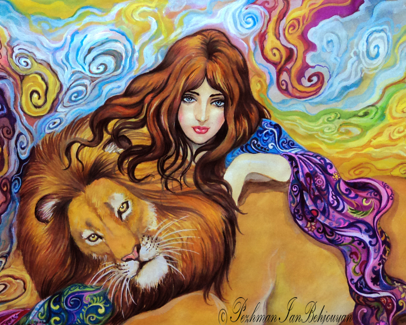 Girl And Lion Painting wallpaper 1600x1280