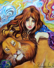 Das Girl And Lion Painting Wallpaper 176x220