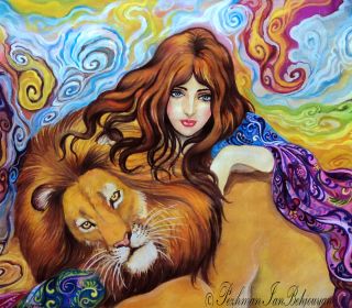 Girl And Lion Painting sfondi gratuiti per 1024x1024