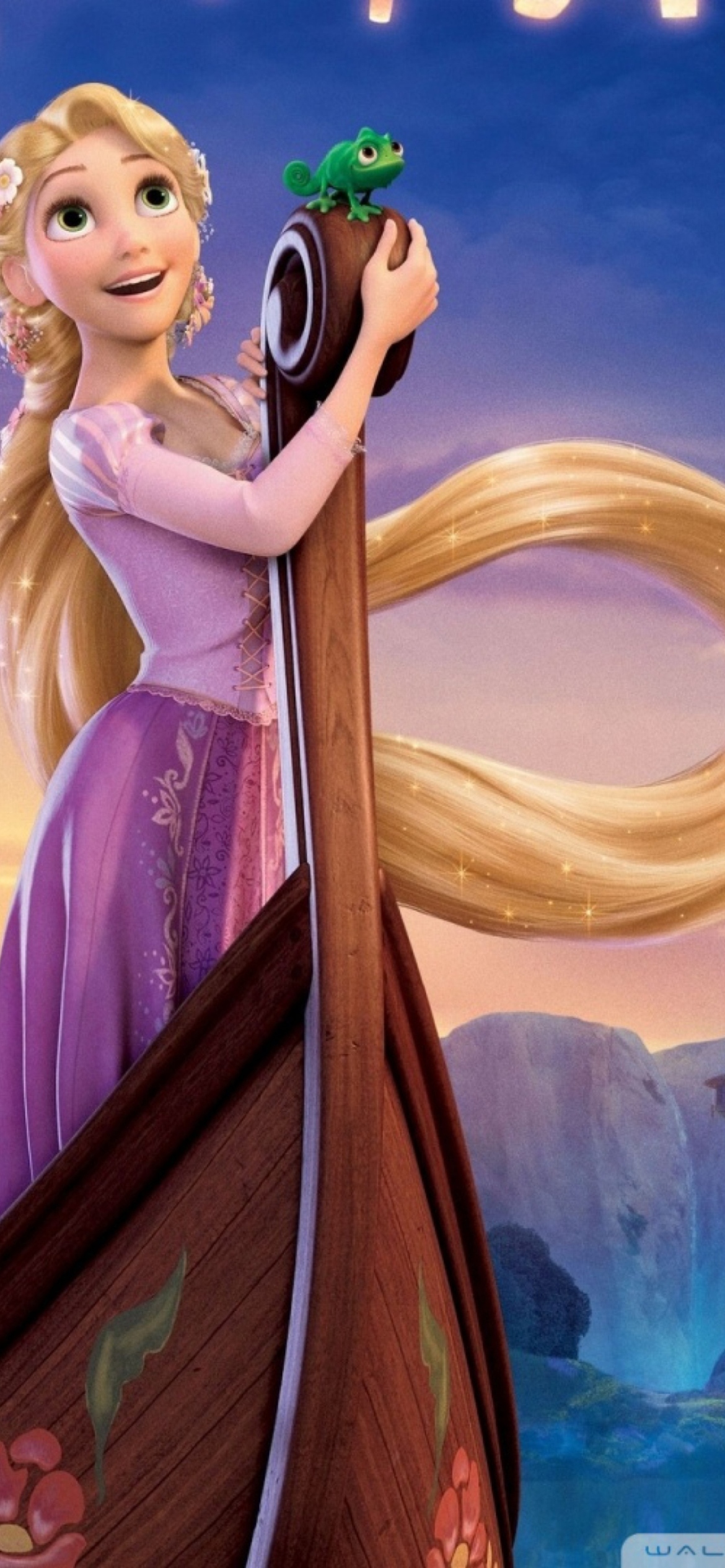 Rapunzel animated movie girl and confused boy in purple dress with blond  long hair 2K wallpaper download