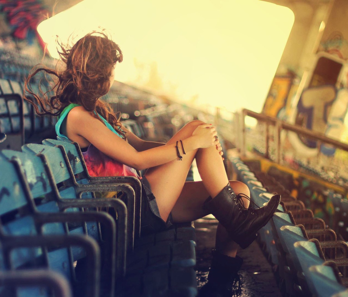 Обои Girl Sitting In Stadium 1200x1024