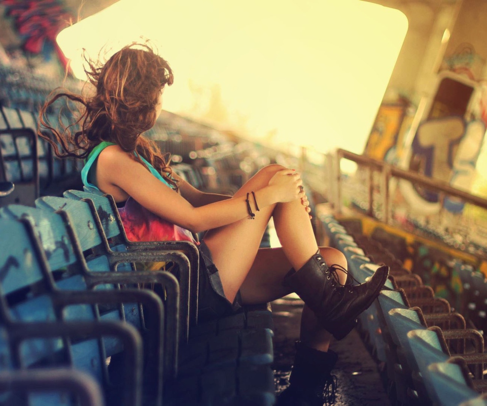Girl Sitting In Stadium wallpaper 960x800
