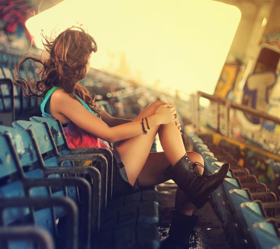 Girl Sitting In Stadium screenshot #1 960x854
