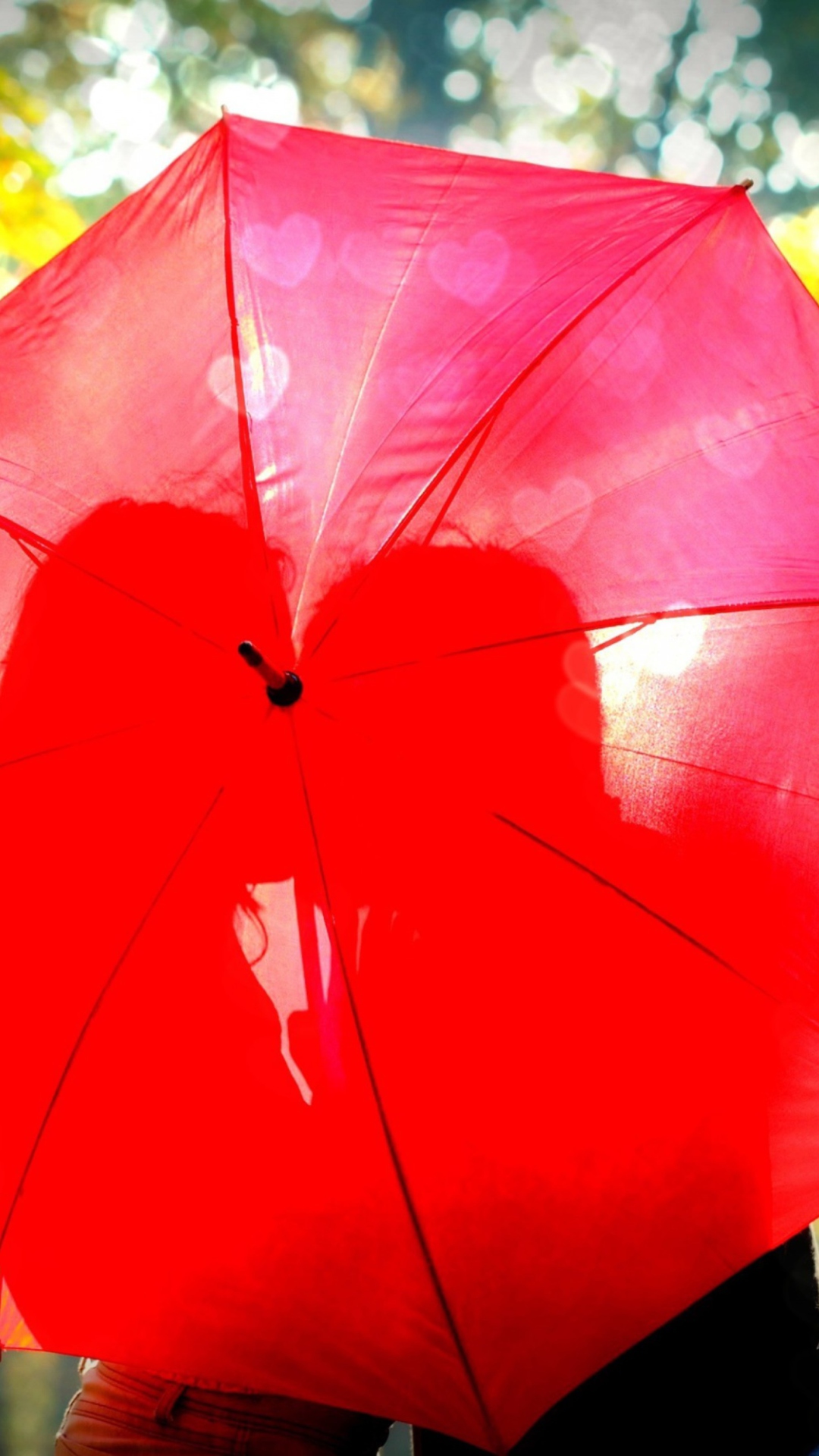 Das Couple Behind Red Umbrella Wallpaper 1080x1920