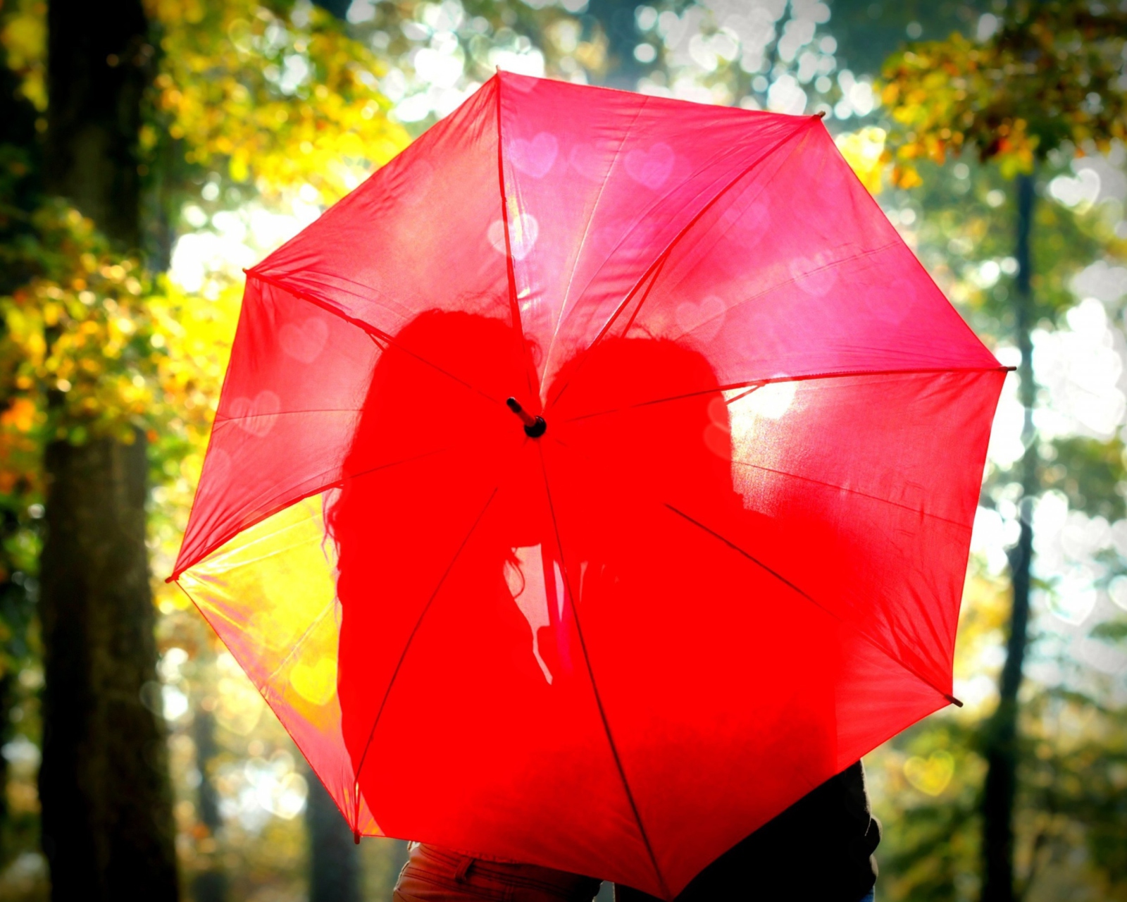 Couple Behind Red Umbrella wallpaper 1600x1280