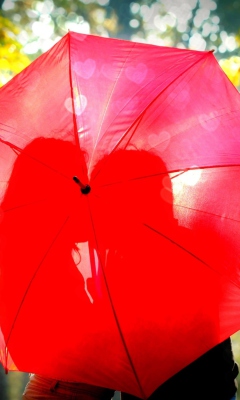 Das Couple Behind Red Umbrella Wallpaper 240x400