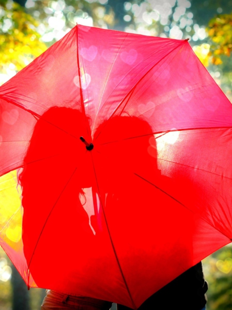Couple Behind Red Umbrella wallpaper 480x640