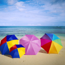 Das Umbrellas On The Beach Wallpaper 128x128