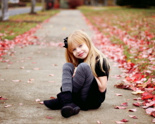 Little Blonde Girl In Autumn Park wallpaper 220x176