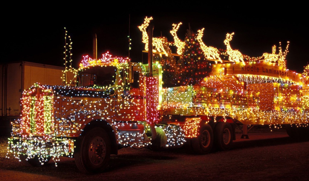 Xmas Truck in Lights wallpaper 1024x600