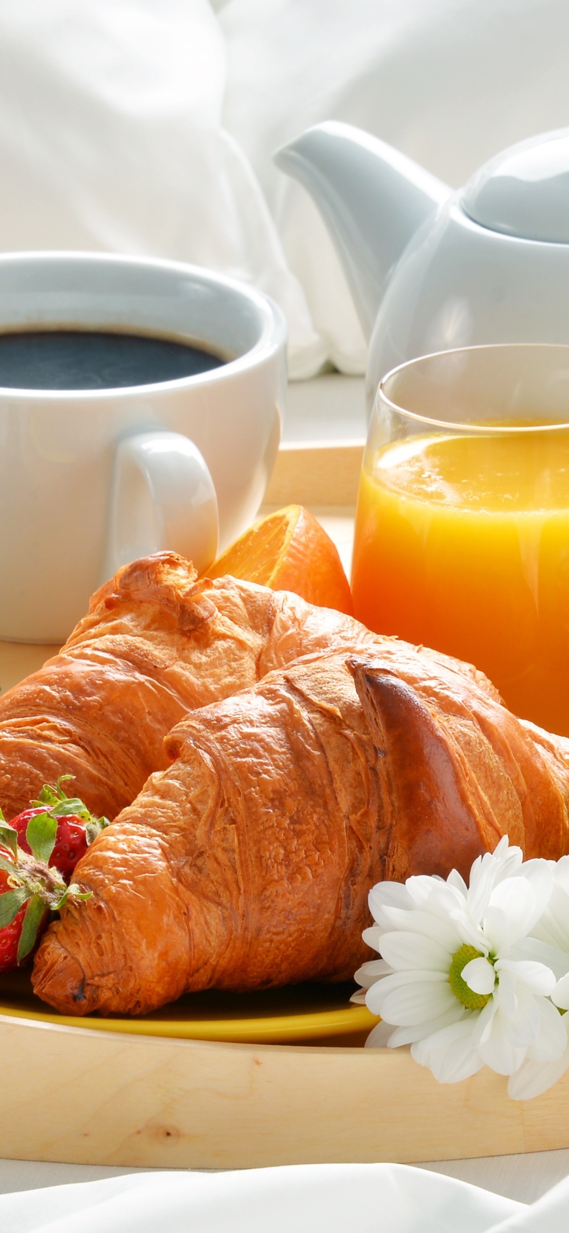 Breakfast with croissant and musli wallpaper 1170x2532