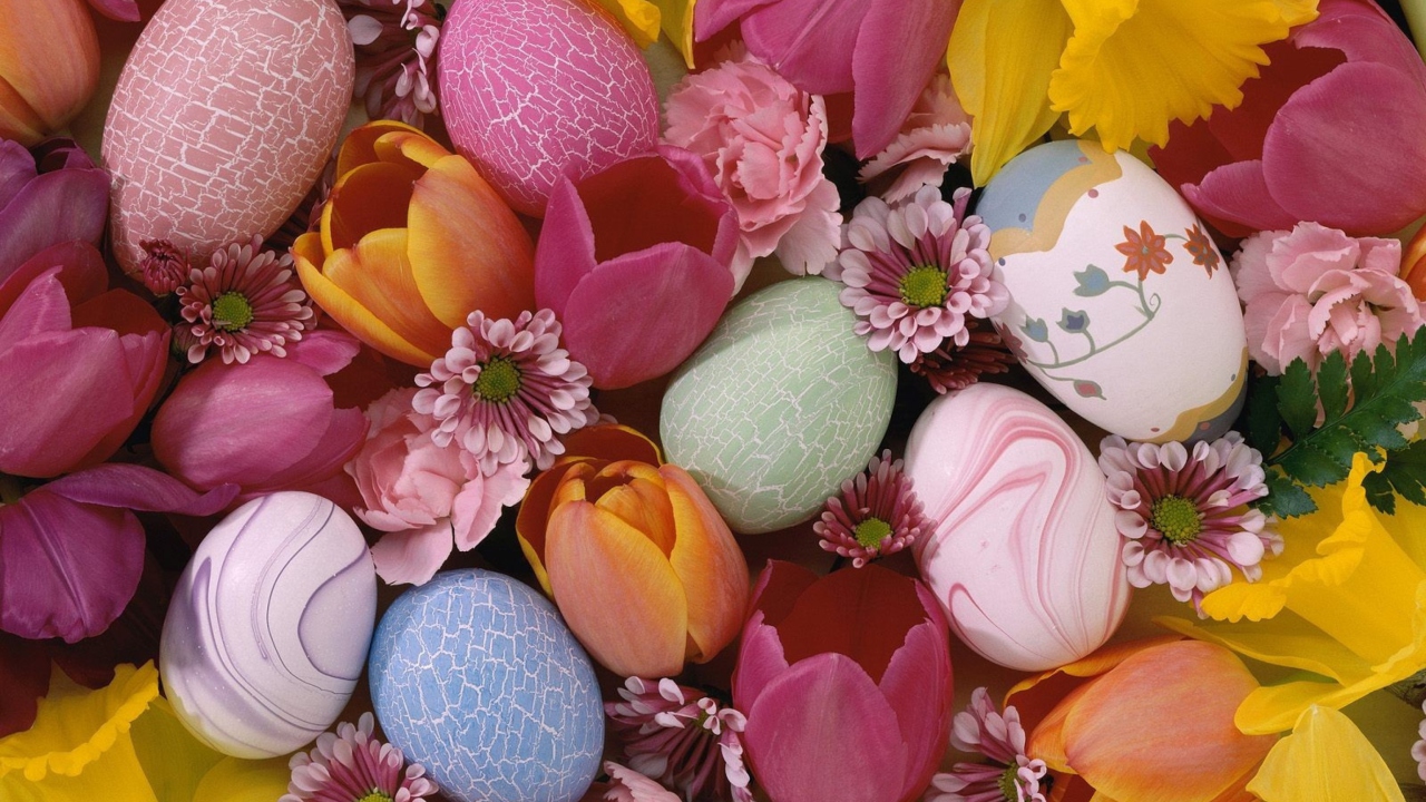 Screenshot №1 pro téma Easter Eggs And Flowers 1280x720