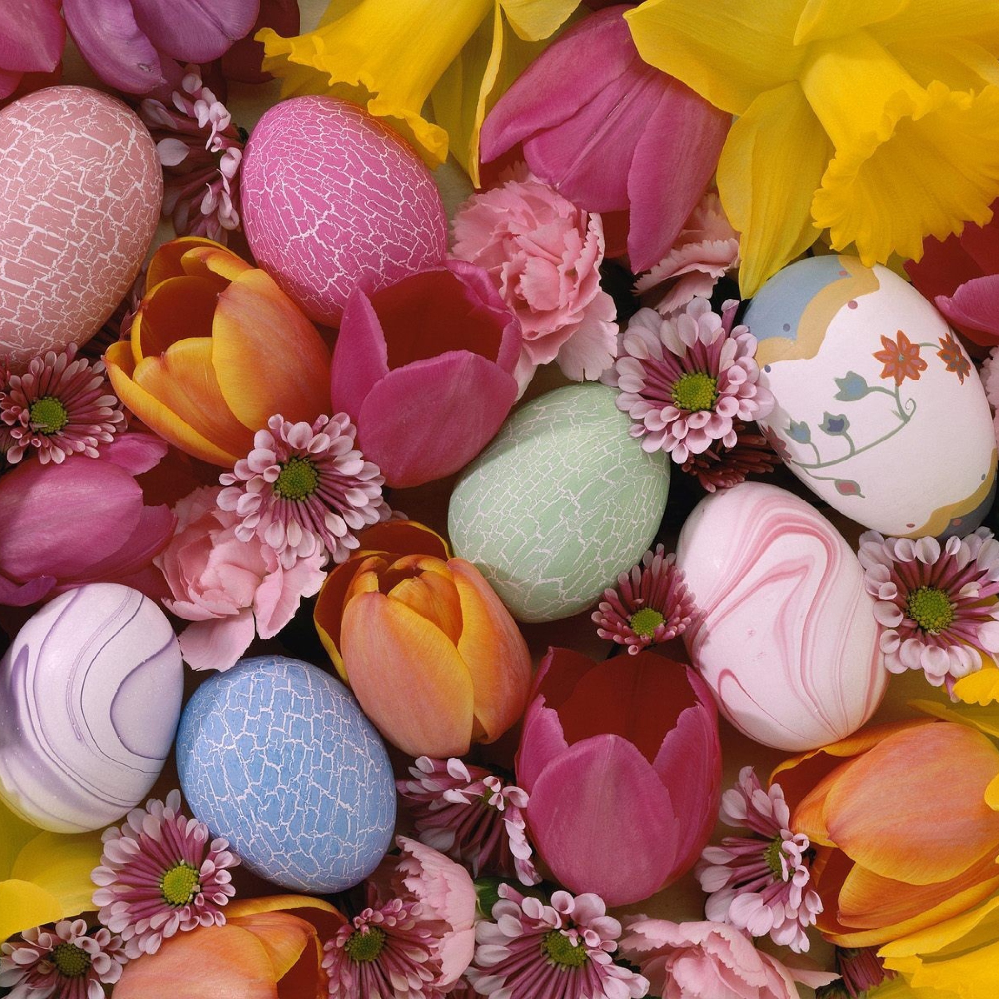Das Easter Eggs And Flowers Wallpaper 2048x2048