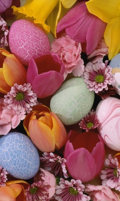 Обои Easter Eggs And Flowers 240x400