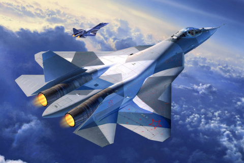 Fondo de pantalla Sukhoi PAK FA Fighter Aircraft 480x320