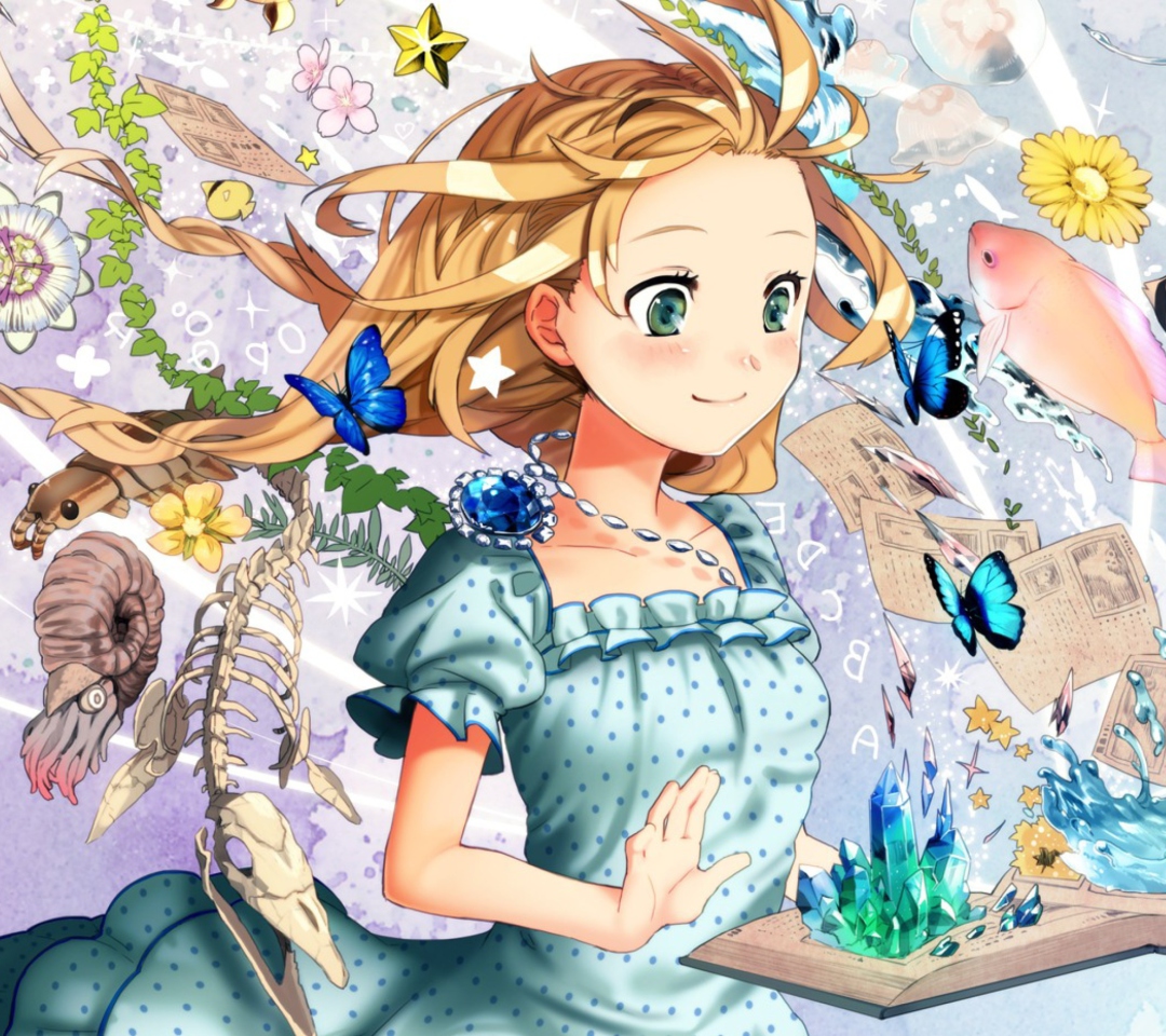 Fondo de pantalla Cute Anime Girl with Book 1080x960