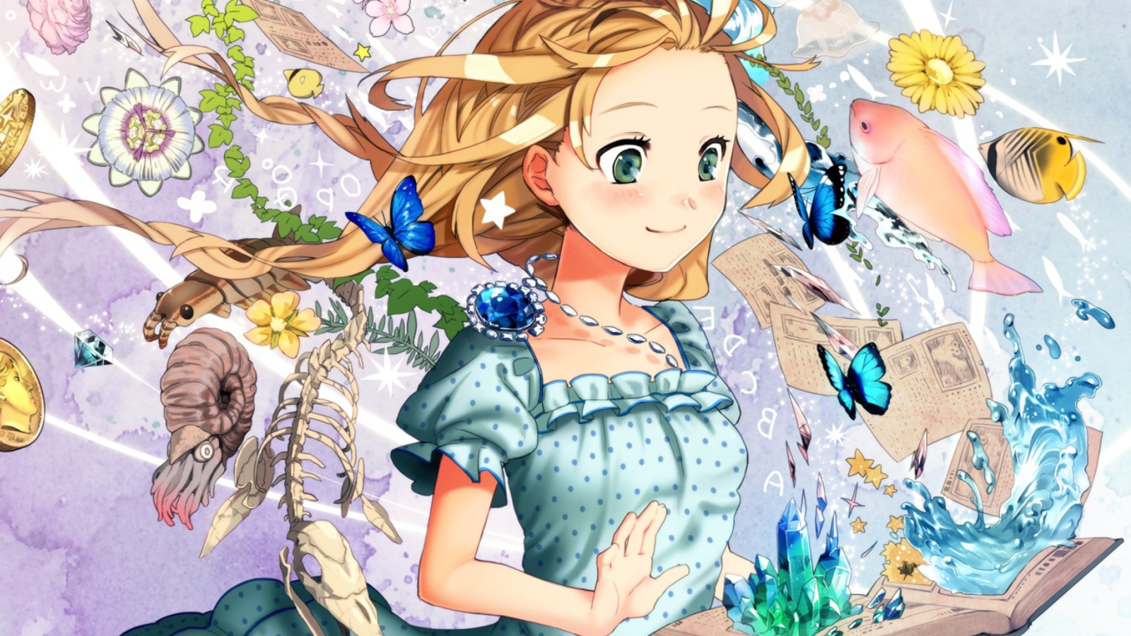 Fondo de pantalla Cute Anime Girl with Book 1600x900