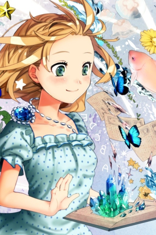 Обои Cute Anime Girl with Book 320x480
