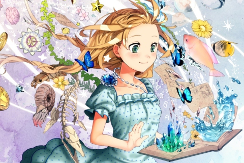 Обои Cute Anime Girl with Book 480x320