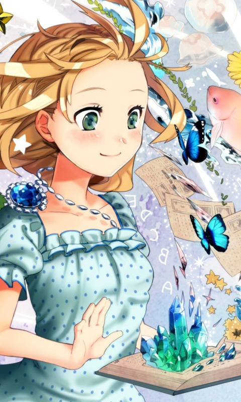 Обои Cute Anime Girl with Book 480x800