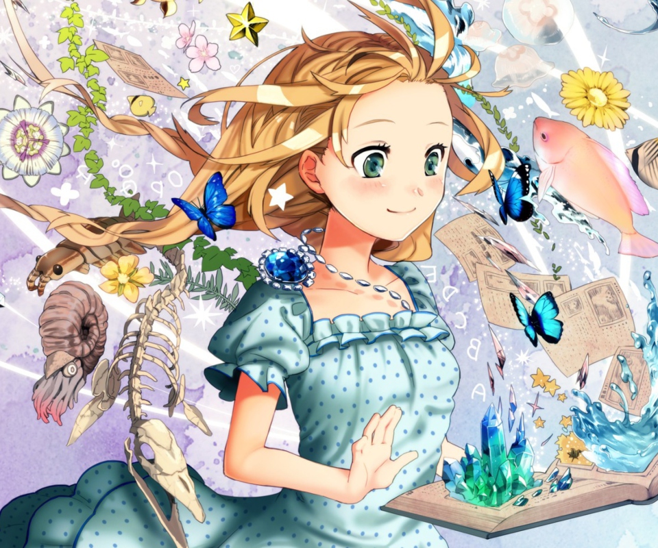 Das Cute Anime Girl with Book Wallpaper 960x800
