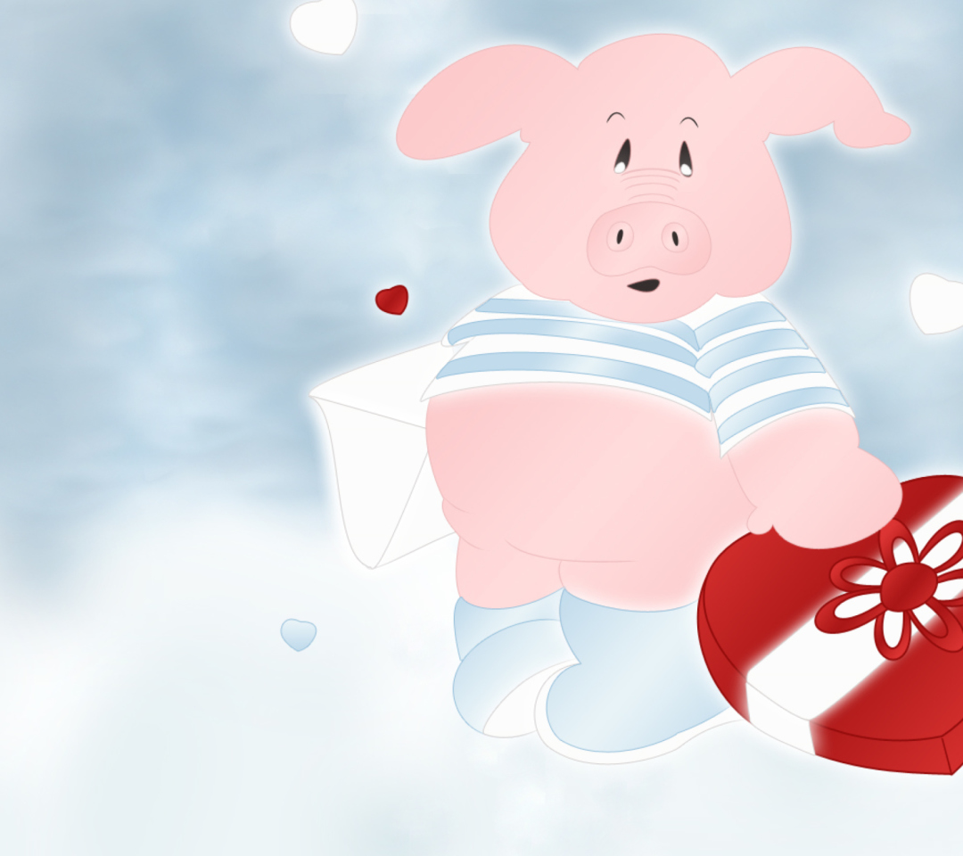 Pink Pig With Heart wallpaper 1080x960