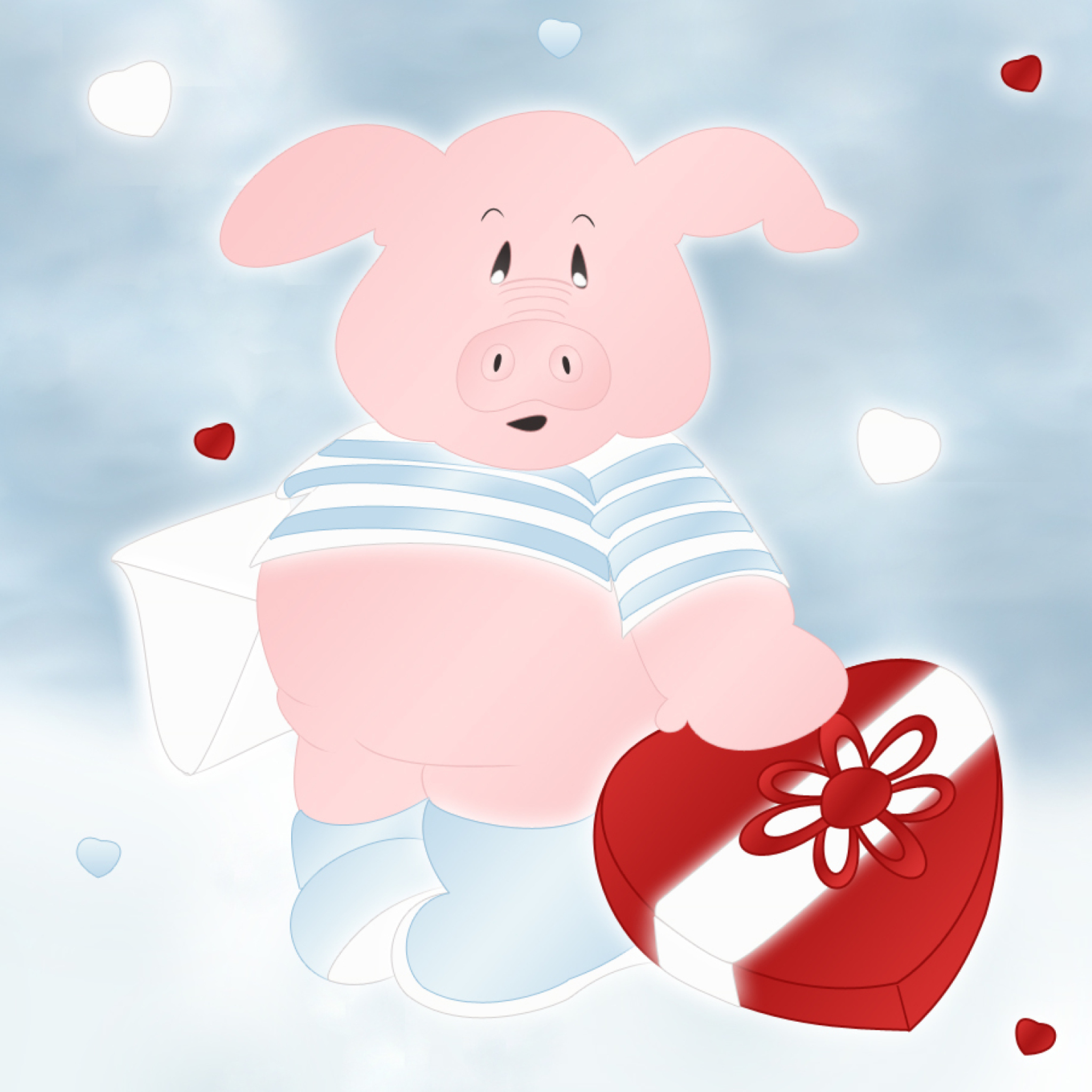 Fondo de pantalla Pink Pig With Heart 2048x2048