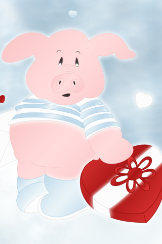 Обои Pink Pig With Heart 320x480